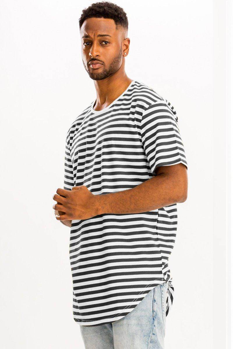 Black Striped Round Neck Tshirt - VacationGrabs