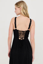 Black back tie dress code dress with adjustable straps for elegant occasions