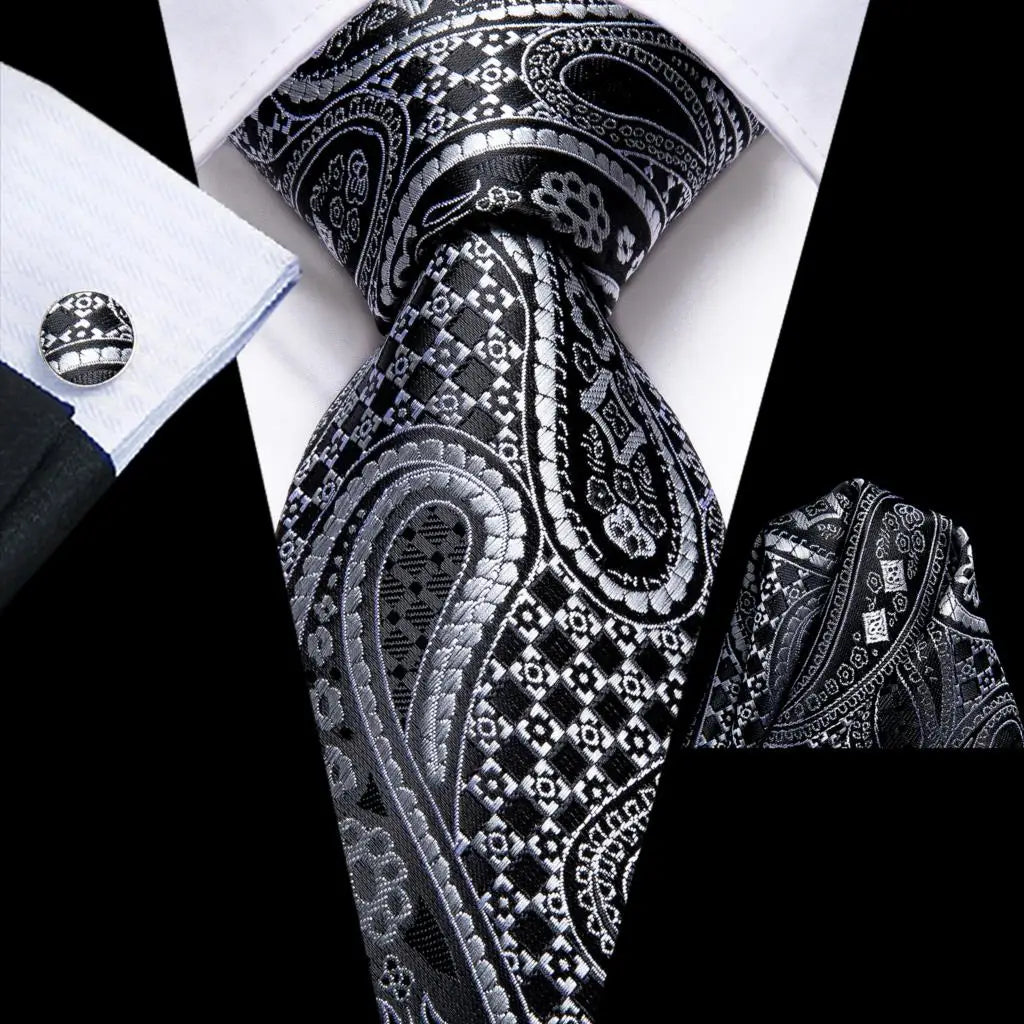 Men's black paisley tie set, perfect for formal occasions
