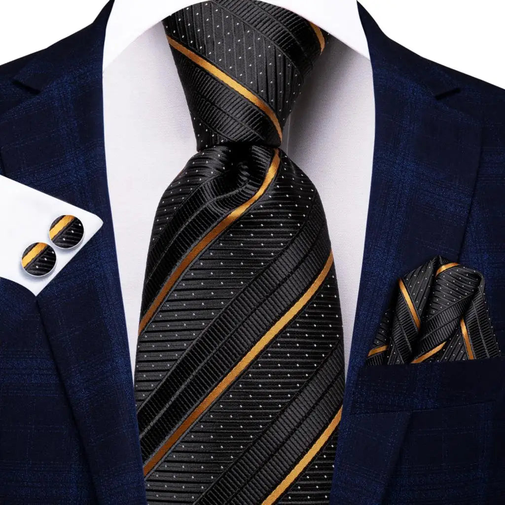Men's black tie with golden stripes for formal occasions