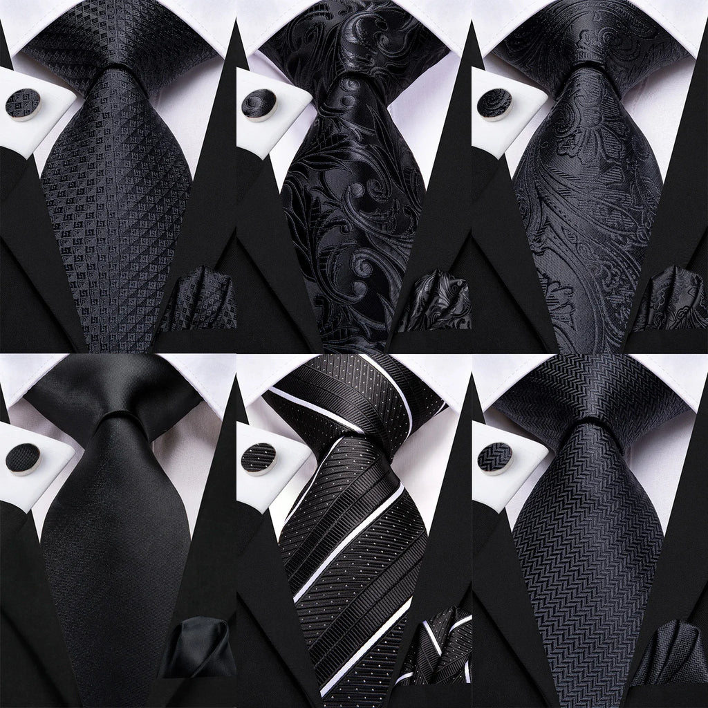 Collection of black ties, suitable for black tie wedding guest dress