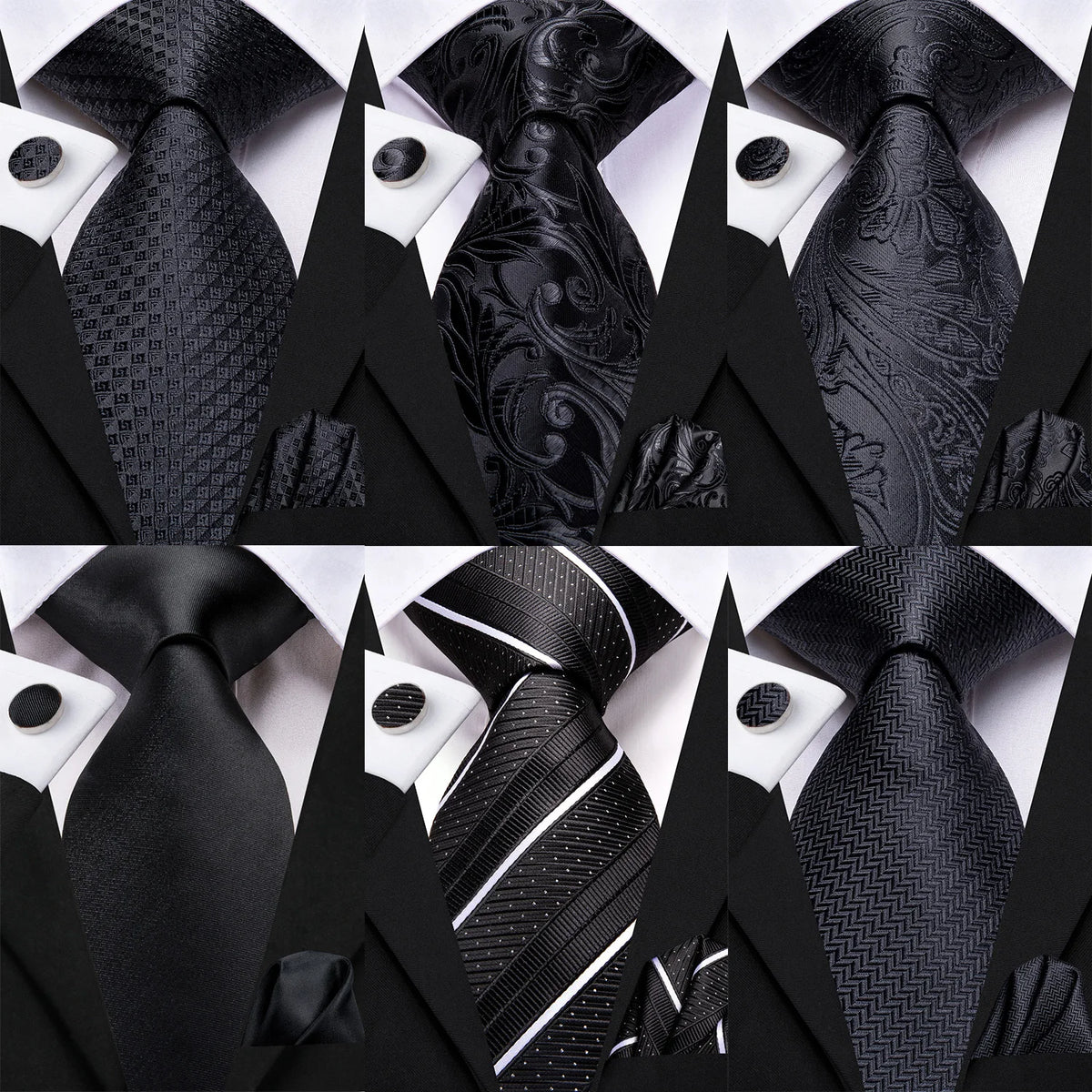 Collection of black ties, suitable for black tie wedding guest dress