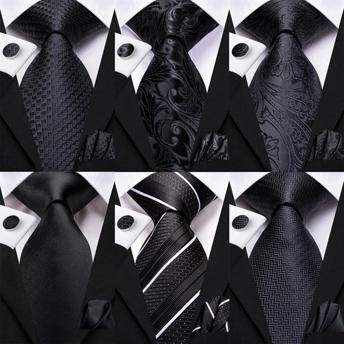 Collection of black ties, suitable for black tie wedding guest dress