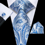 Men's silk tie in blue paisley pattern, perfect for formal events
