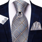 classic blue and silver tie set for black tie wedding guest dress