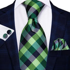 Men's green plaid tie set for black tie wedding guest dress
