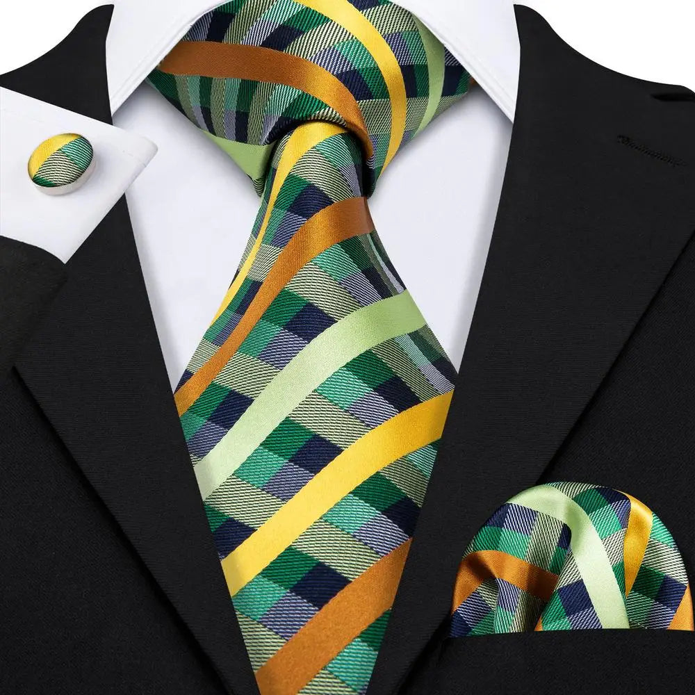 Men's multicolored striped tie and pocket square set for formal occasions