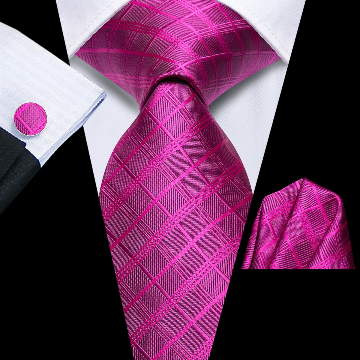 Men's magenta tie and pocket square set, formal event attire