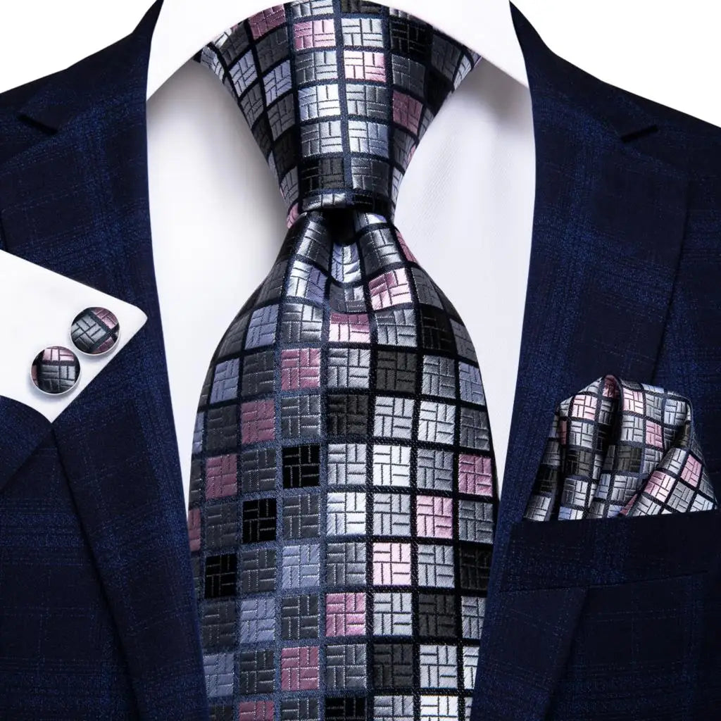 men's patterned tie and pocket square set for black tie wedding guest dress