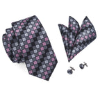 Men's plaid tie set with cufflinks, ideal for black tie wedding guest dress