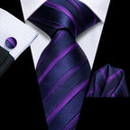 Men's purple striped tie and pocket square, formal attire