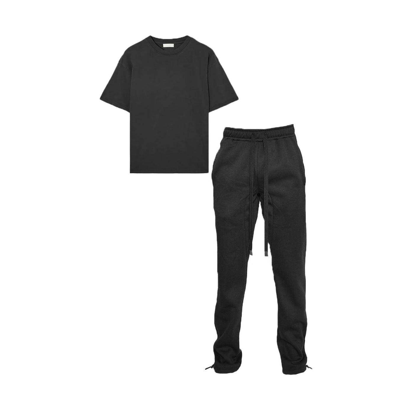 Black Tshirt Ankle Toggle Sweatpants Set - VacationGrabs