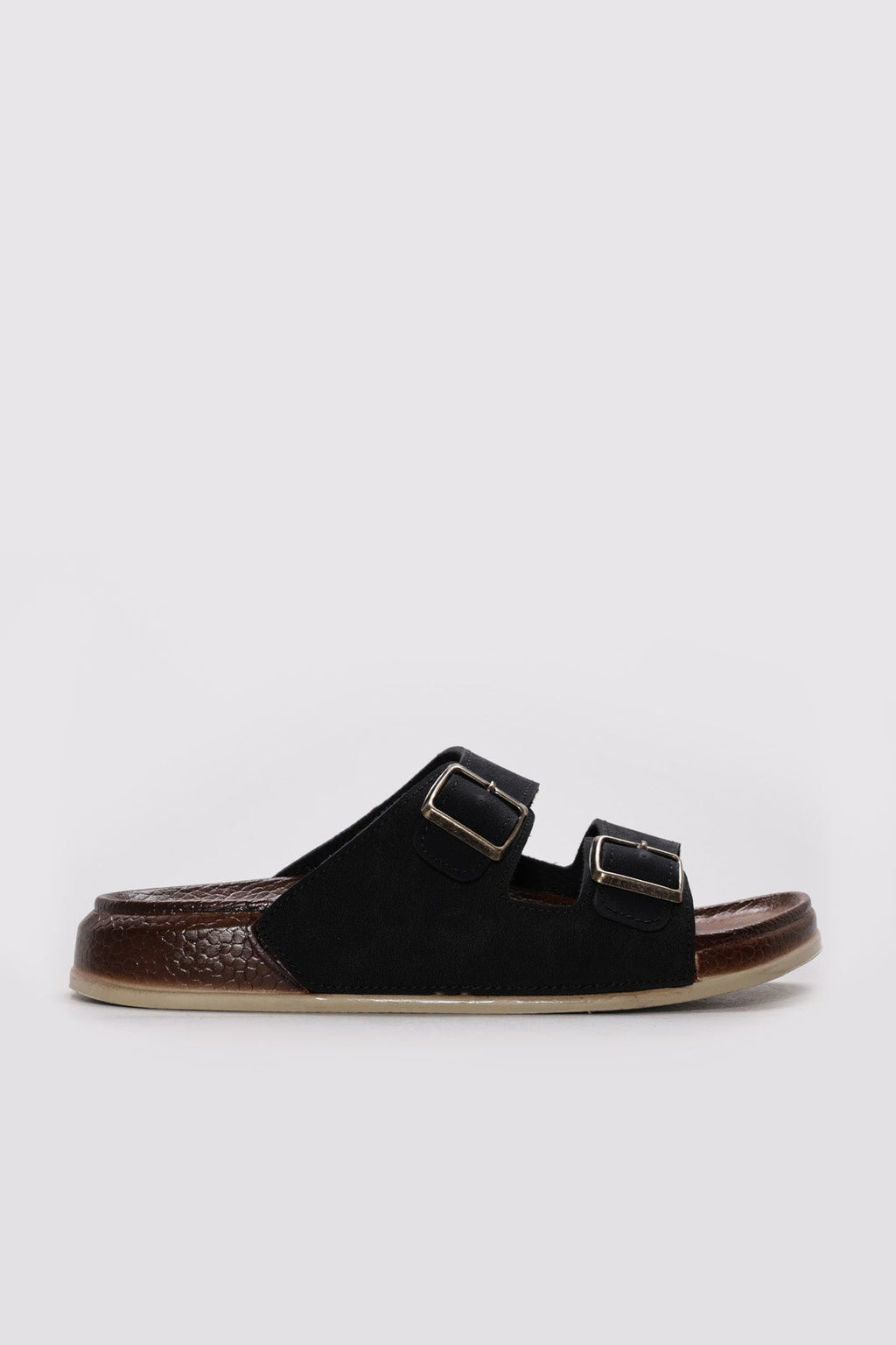 Black Twin-Strap Buckle Slide Sandals for Men – front view
