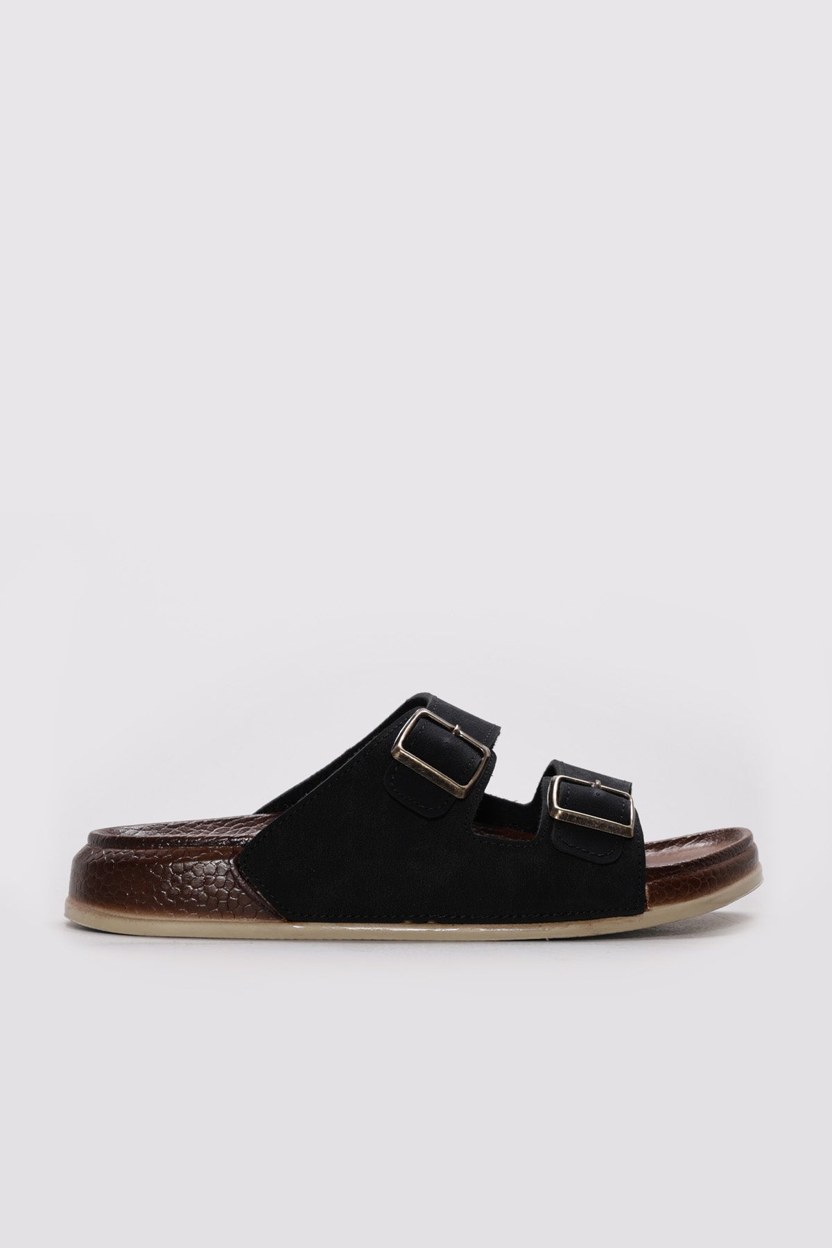 Black Twin-Strap Buckle Slide Sandals for Men – front view