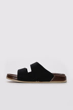 Black Twin-Strap Buckle Slide Sandals for Men – detail view