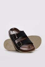 Black Twin-Strap Buckle Slide Sandals for Men – side view