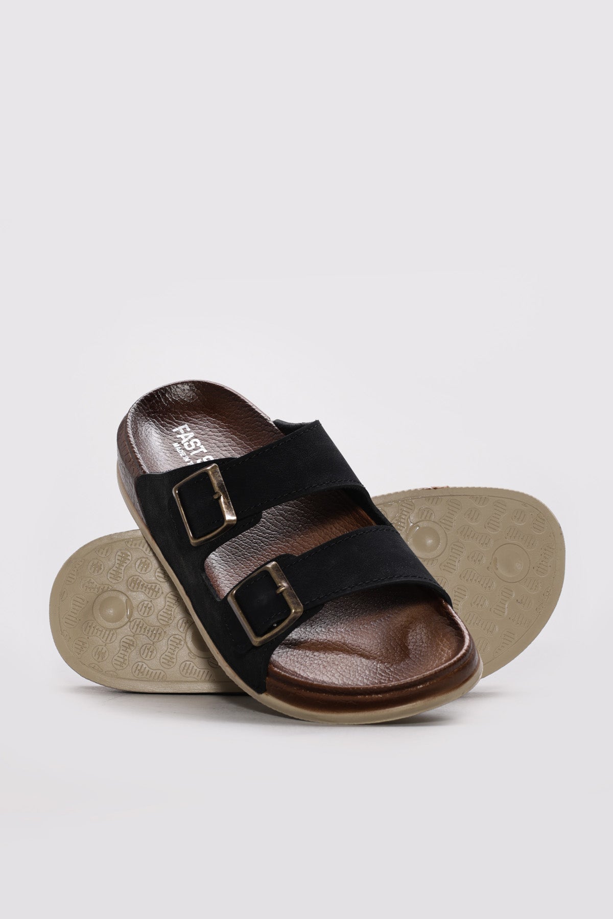 Black Twin-Strap Buckle Slide Sandals for Men – side view