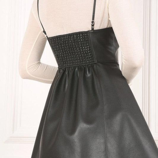 Women's Clubwear Black Vegan Leather Bustier Mini Dress
