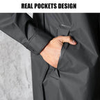 black waterproof raincoat for adults with real pockets design