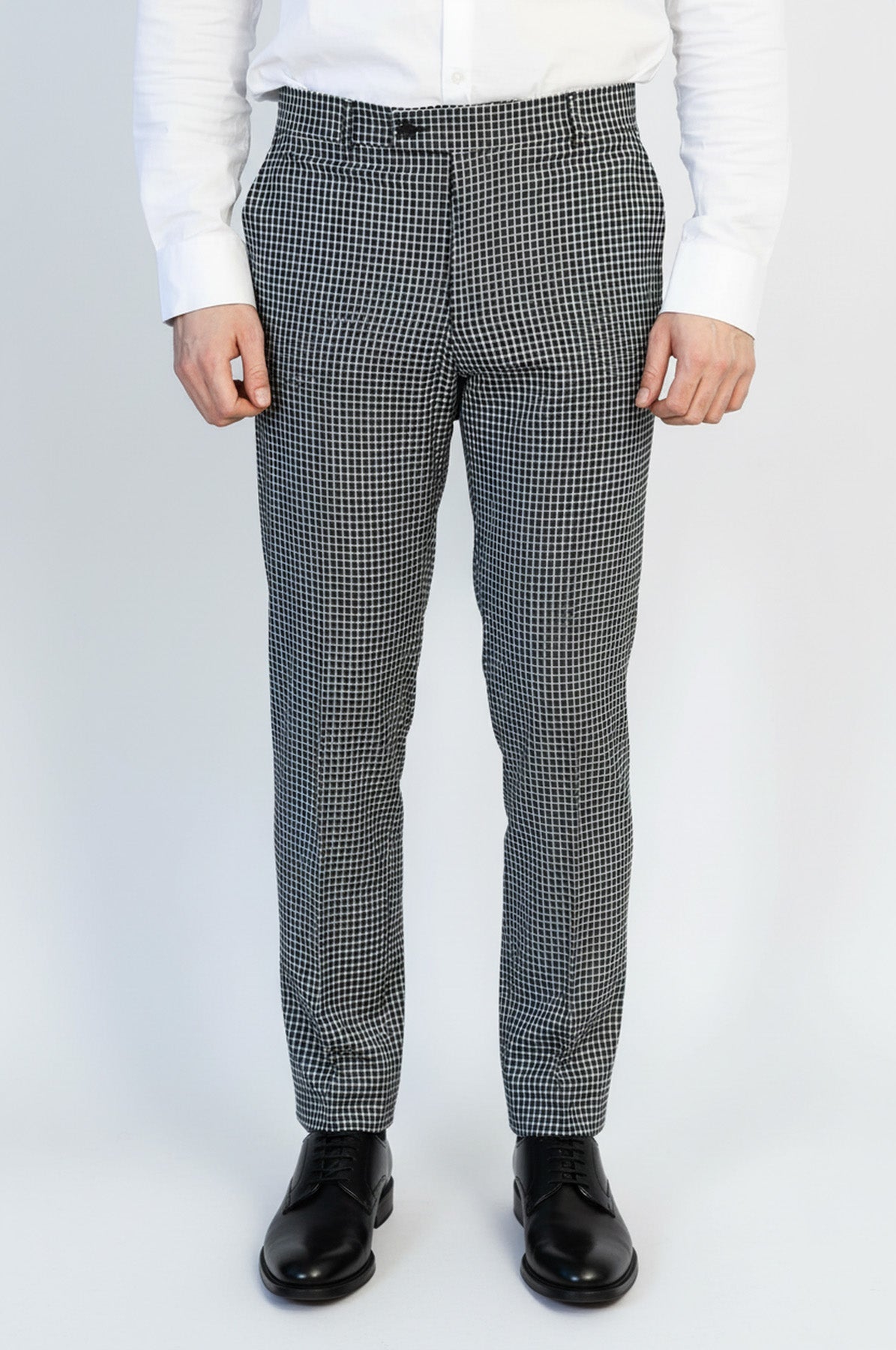 Black & White Checkered Fabric Trousers – front view