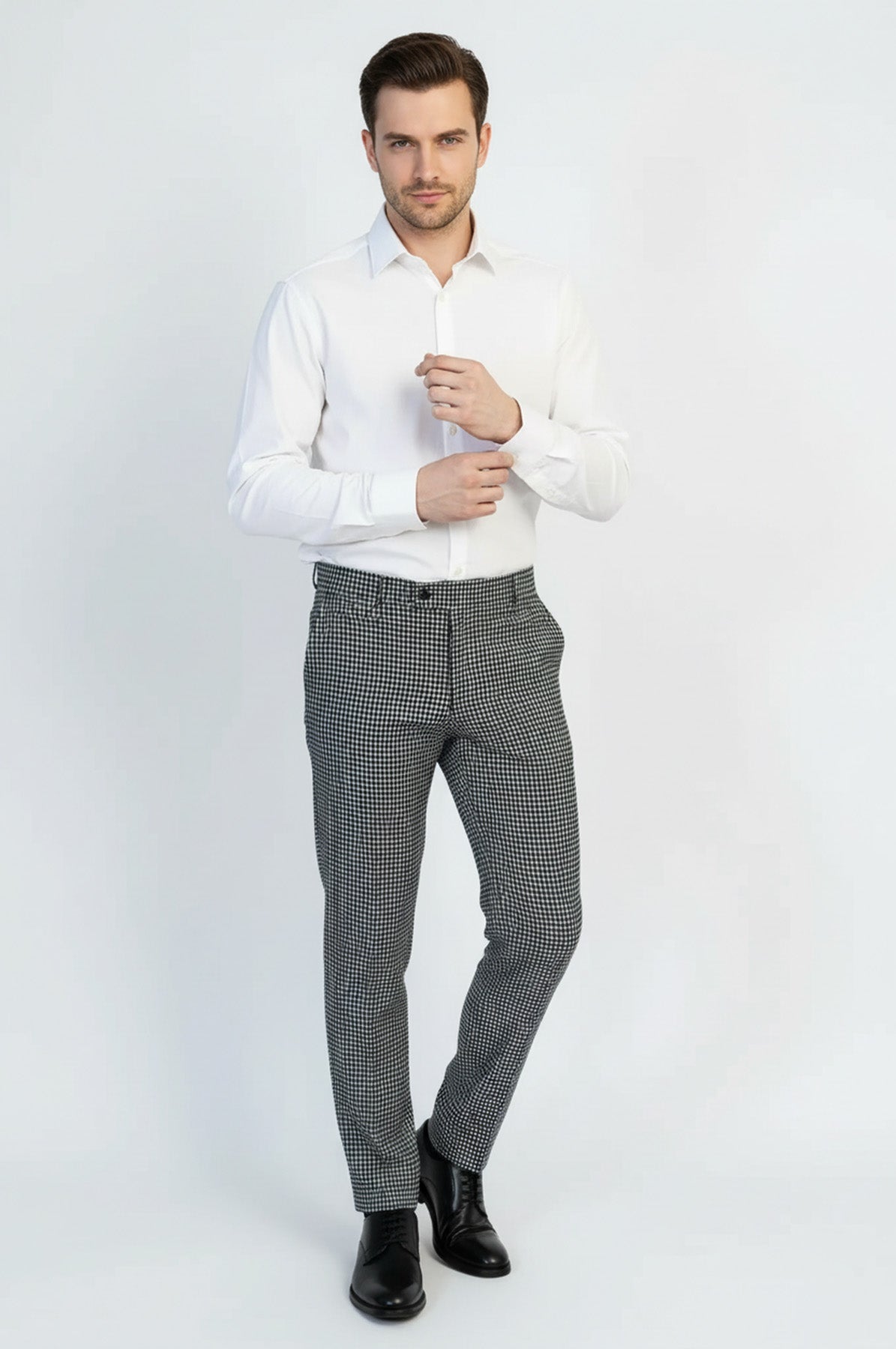 Black & White Checkered Fabric Trousers – side view
