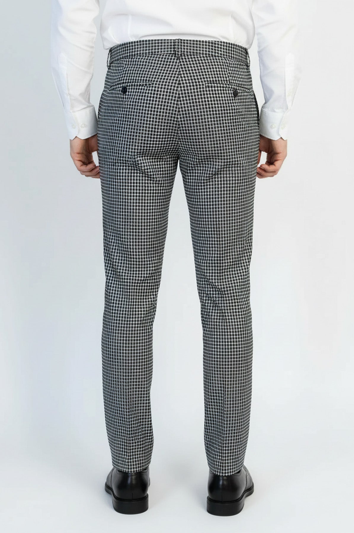 Black & White Checkered Fabric Trousers – styled view