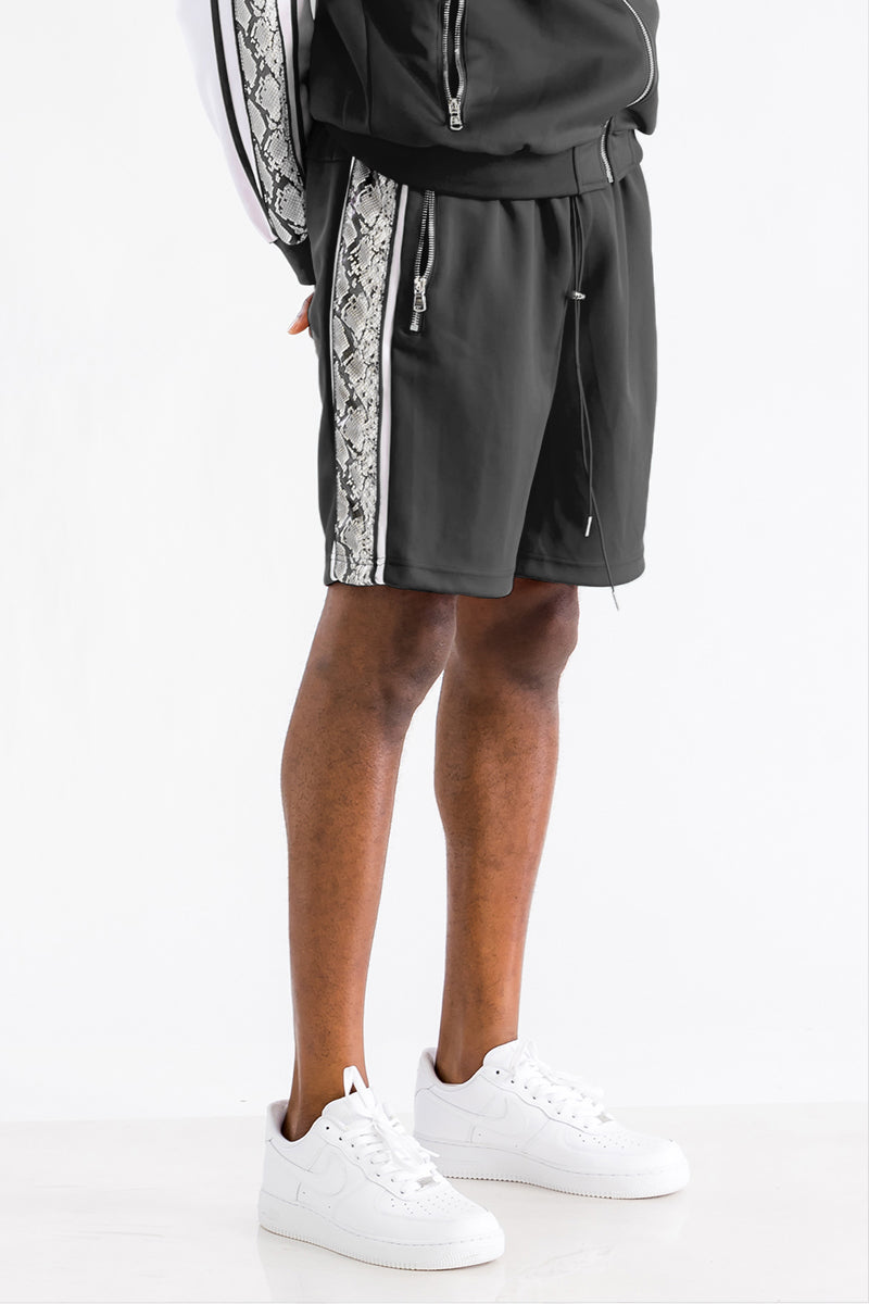 Snake Strip Shorts with Zippered Pockets