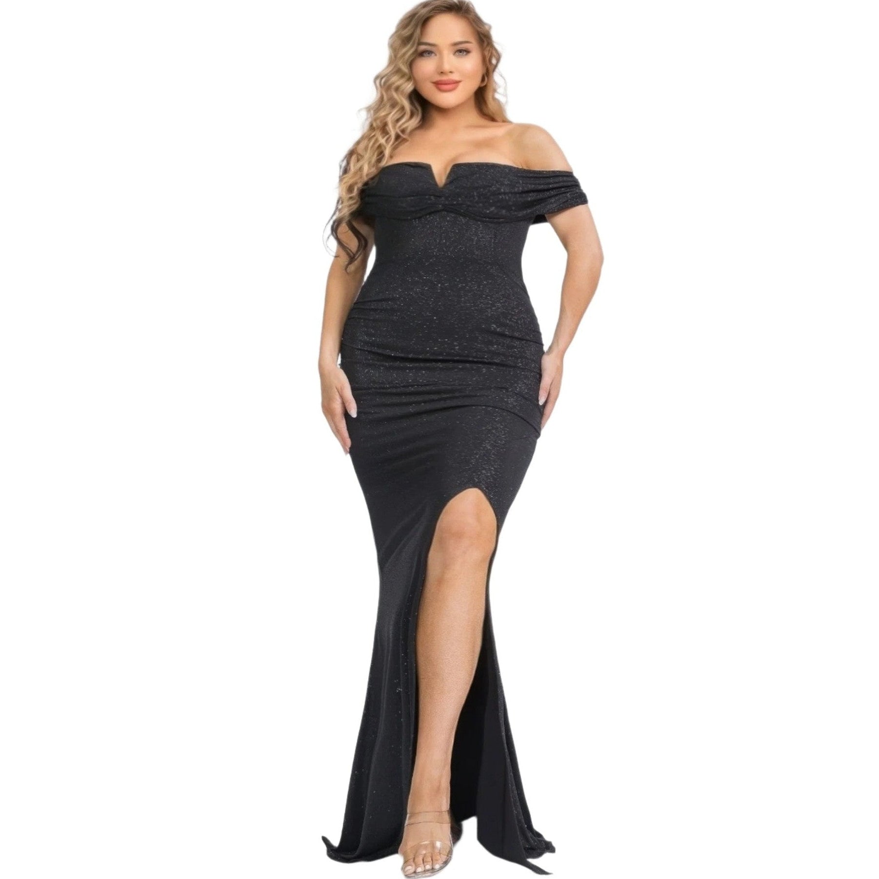 woman wearing black evening dress