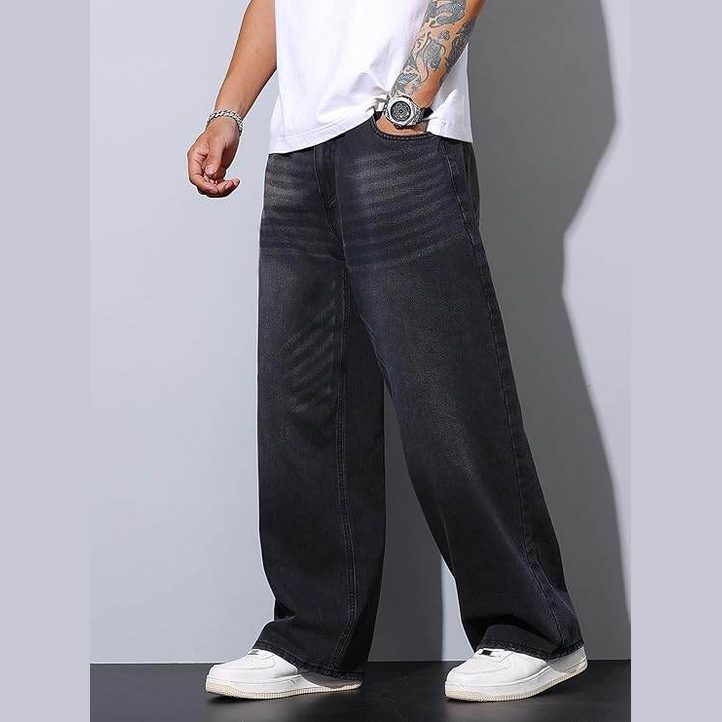 Men’s Black Wide-Leg Baggy Jeans - VacationGrabs