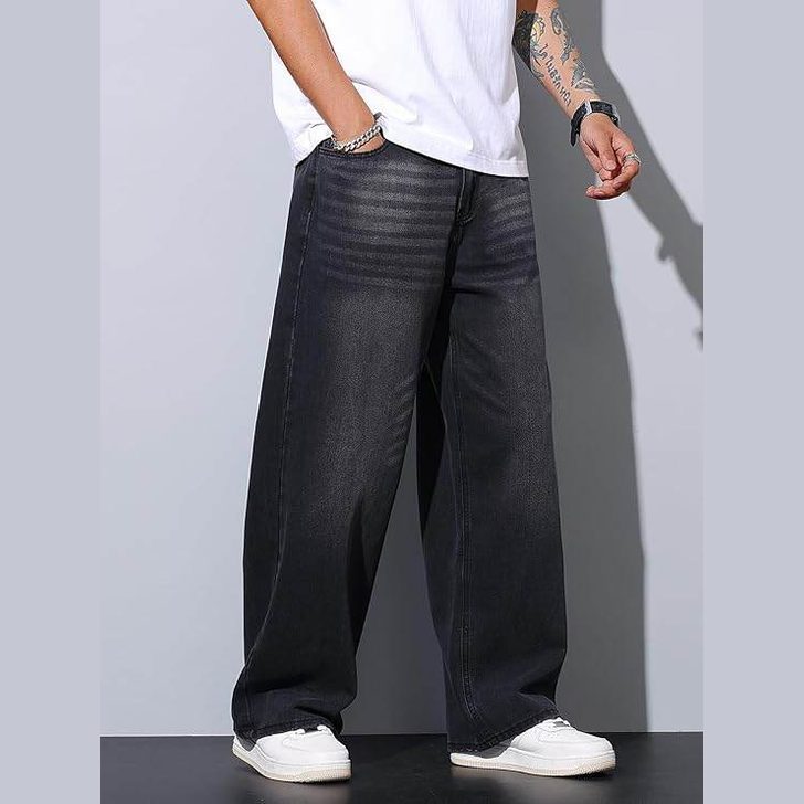 Men’s Black Wide-Leg Baggy Jeans - VacationGrabs