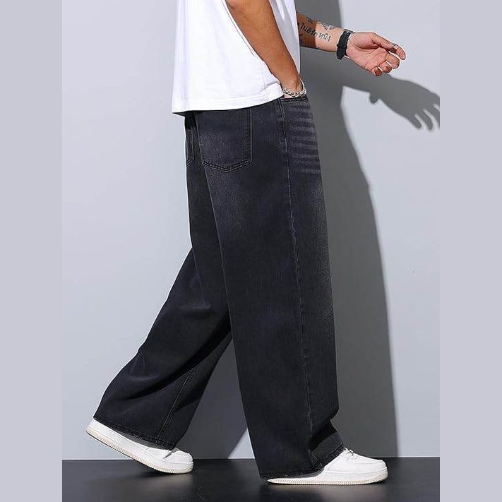 Men’s Black Wide-Leg Baggy Jeans - VacationGrabs