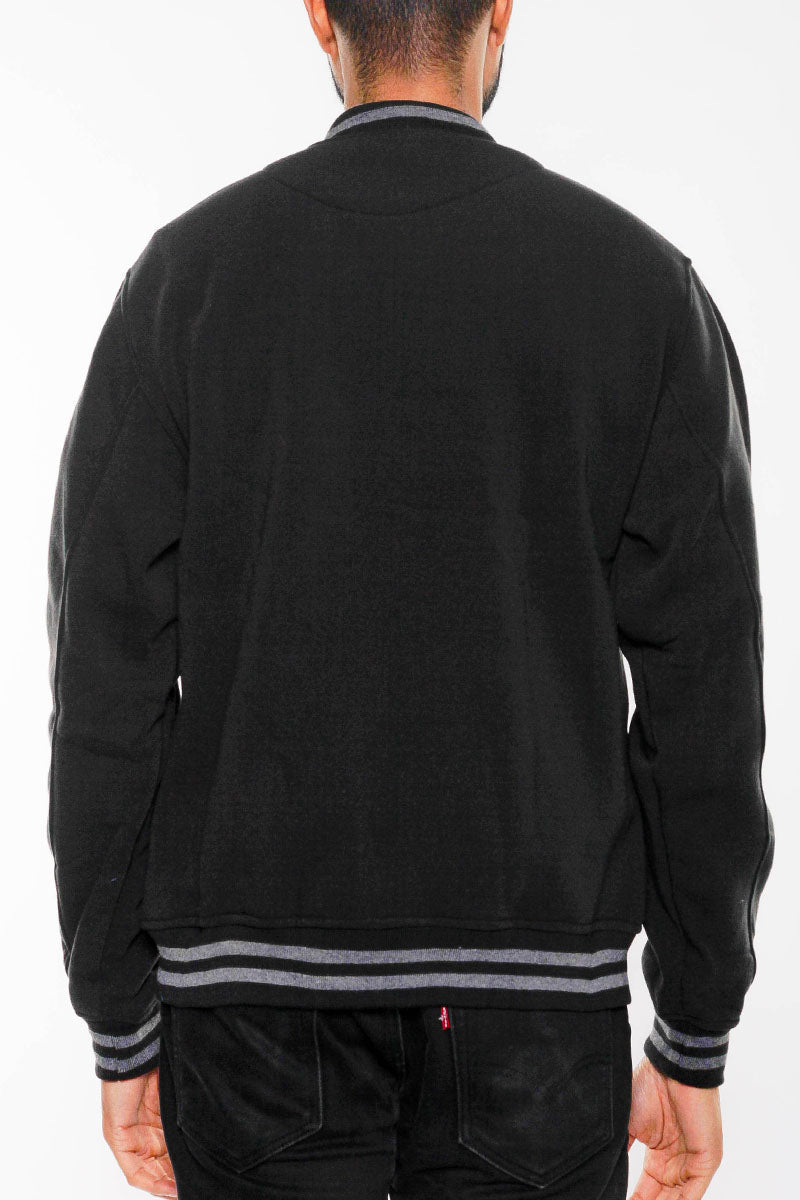 Fleece Varsity Jacket – Snap Button, Ribbed Trim