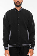 Fleece Varsity Jacket – Snap Button, Ribbed Trim