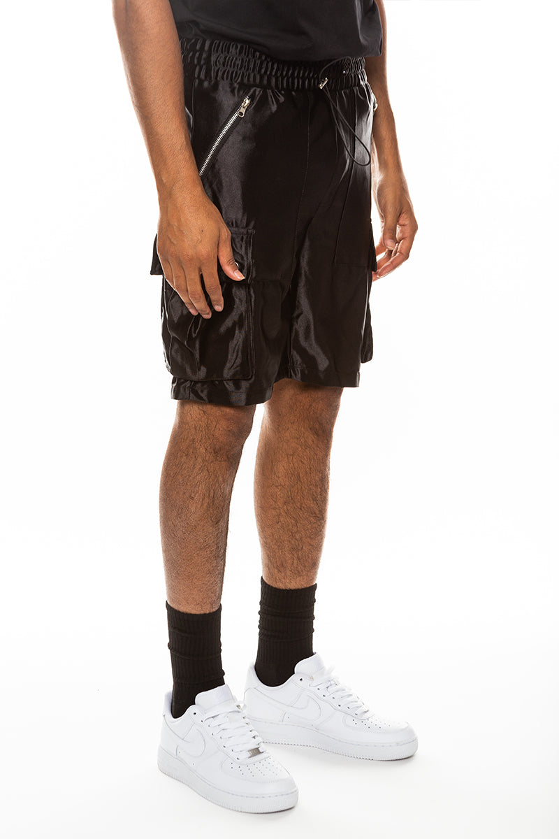 Men's Satin Cargo Shorts with Snap Pockets & Drawstring