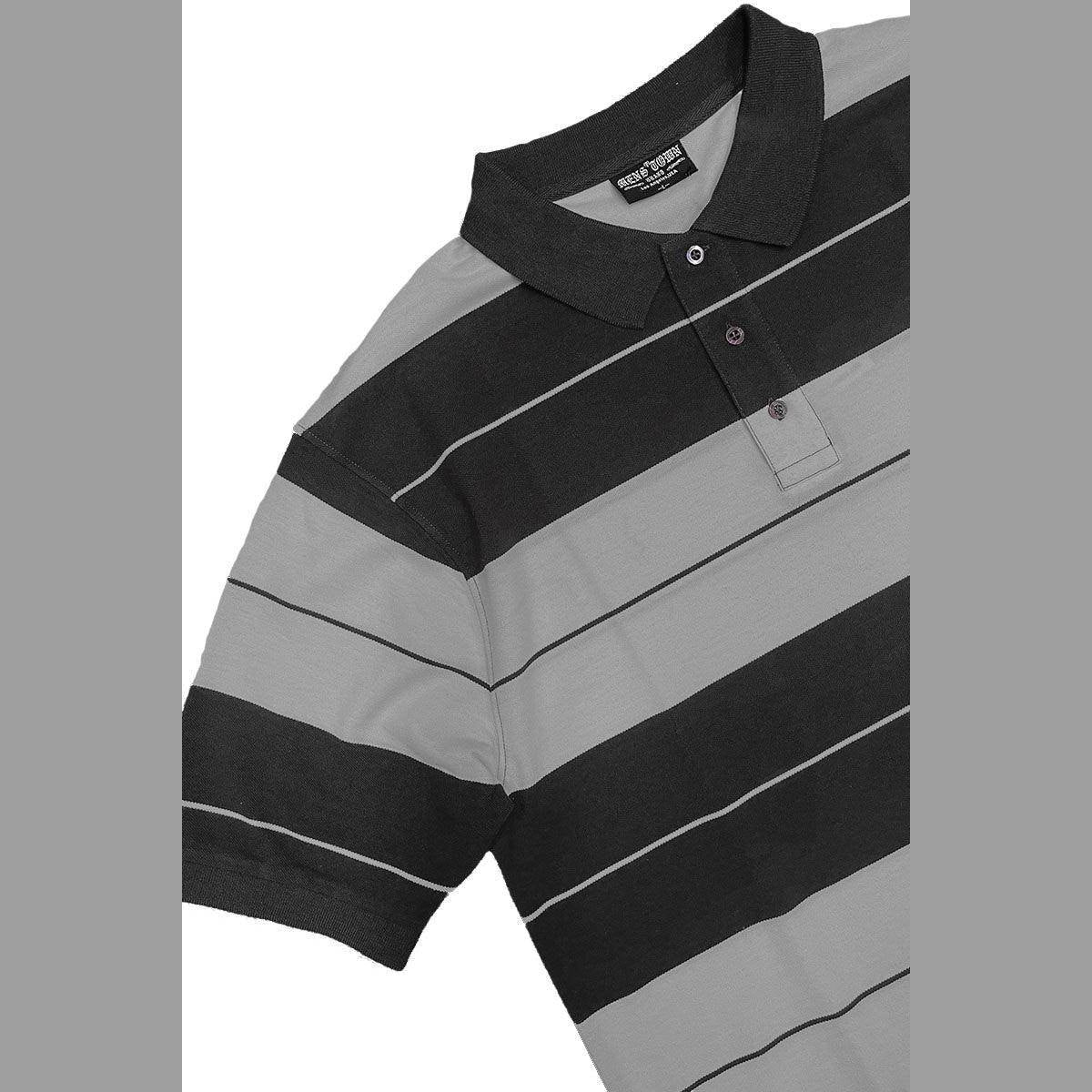 Black/Grey Old School Pique Polo Shirt - VacationGrabs