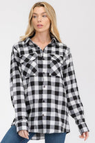 Women's Shirts Black/Multi Boyfriend Checker Plaid Flannel Long Sleeve