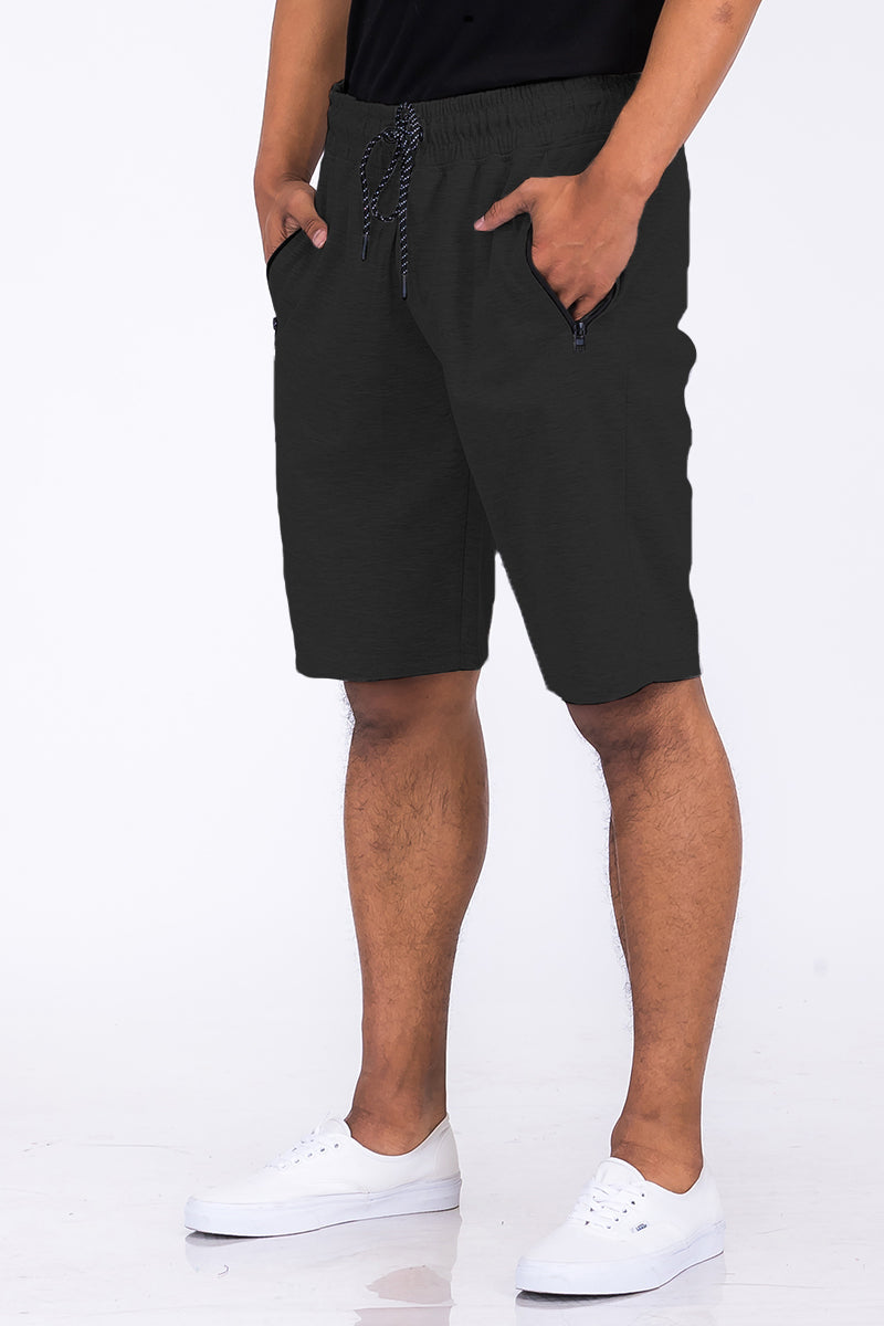 Heathered Cotton Blend Shorts with Drawstring Waist