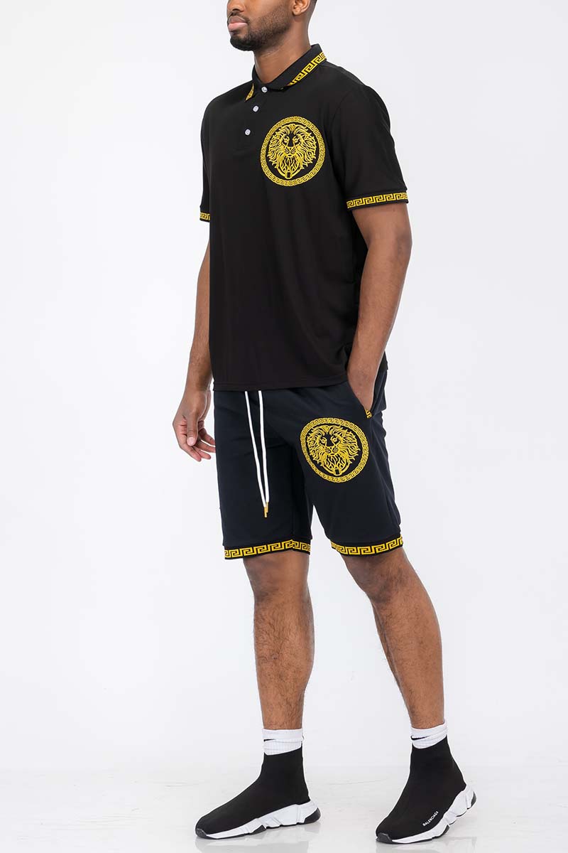Lion Head Polo Short Set – Men's Matching Two-Piece