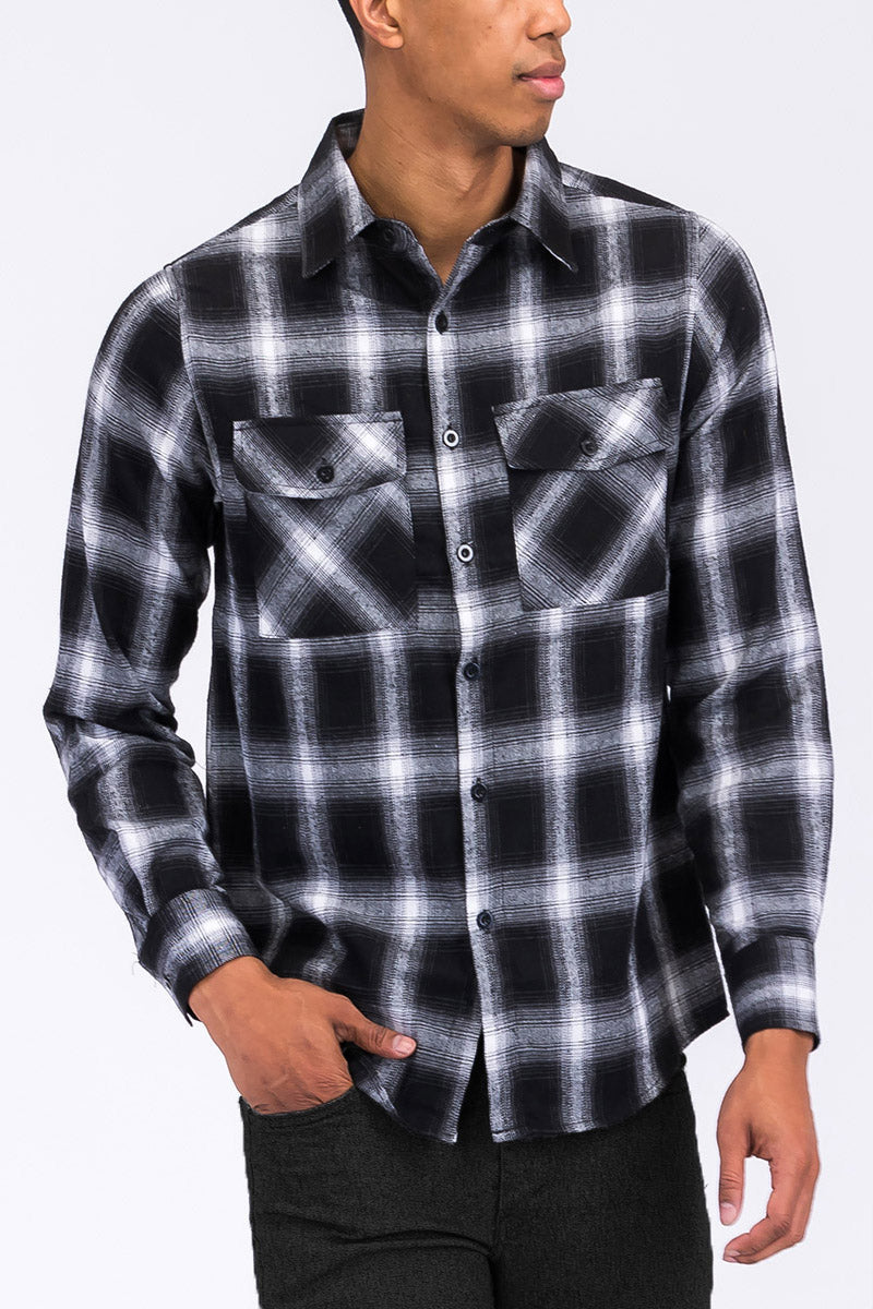 Men's Brushed Flannel Shirt | Chest Pockets & Button Cuffs