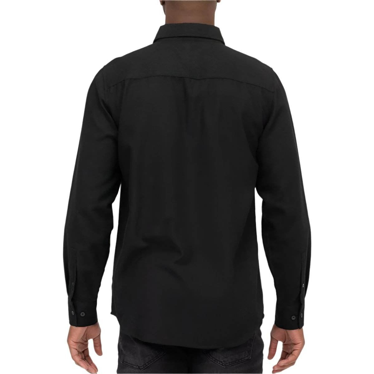 WEIV Men's Flannel Blank Long Sleeve Shirt in Black, perfect for casual wear or layering