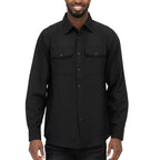 WEIV Men's Black Flannel Shirt with Long Sleeves and Button Chest Pockets, a perfect blank long sleeve shirt