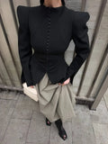 Black tailored blazer clothing for women with structured shoulders