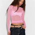 Bling Sheer Mesh Top in pink, perfect for trendy casual outings