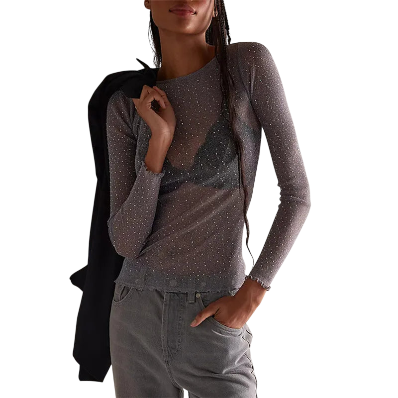 Bling Sheer Mesh Top for Women - Elegant Shine