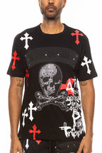 Bejewelled Chrome Skull Graphic T-Shirt
