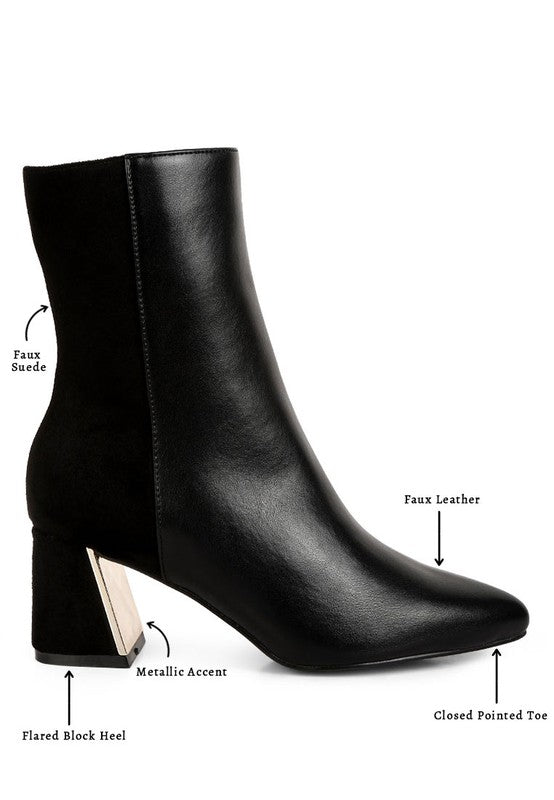 Rag Company black block heel ankle boots for women with faux leather and metallic accents