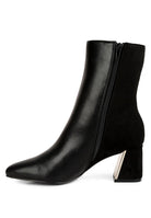 Rag Company black block heel ankle boots for women with a stylish pointed toe and zipper closure