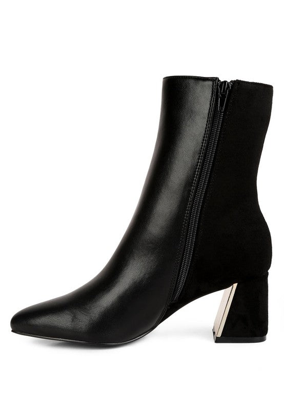 Rag Company black block heel ankle boots for women with a stylish pointed toe and zipper closure
