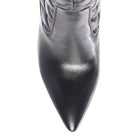 Stylish black leather block heel boots for women with a pointed toe design by Rag Company