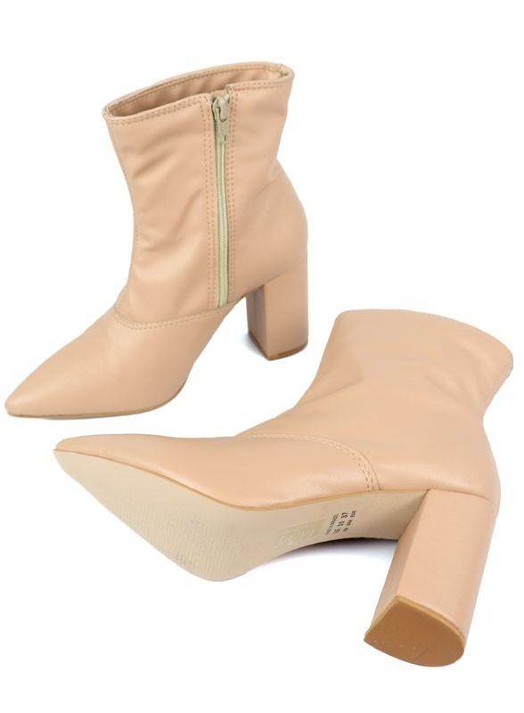 Women's beige block heel heels with zipper, perfect for casual wear